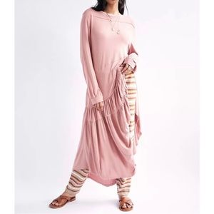 Free People Asymmetrical Dusty Pink Tiered Maxi Dress